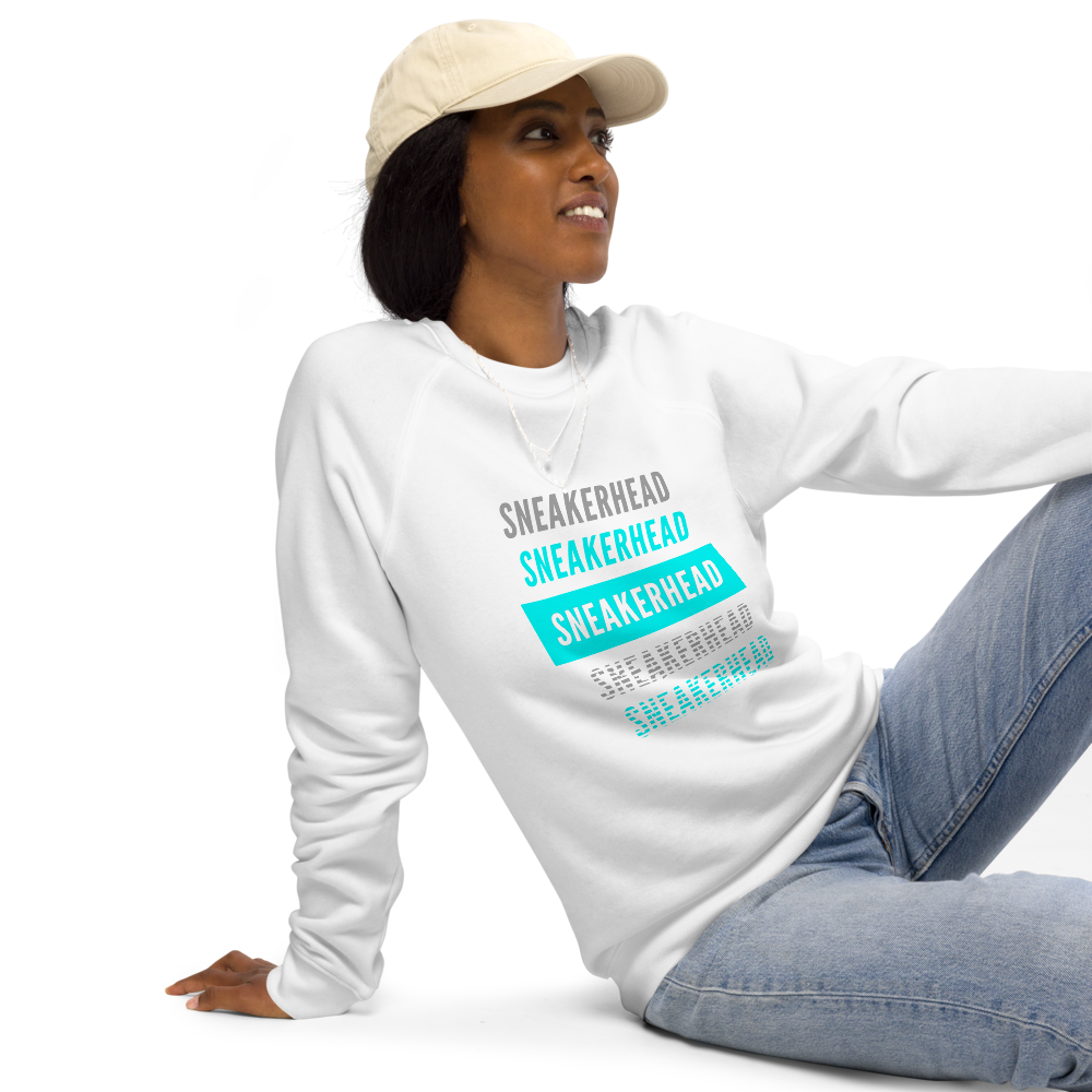 Unisex Organic Raglan Sweatshirt Cyan-Line No.091 "1 of 10K" by MioLeo